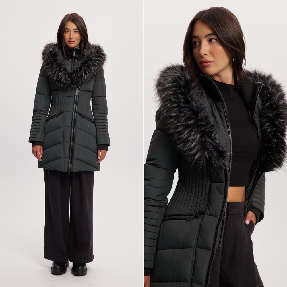 Noize Gigi Vegan Fur and Leather Mid Length Parka Sz S NWT